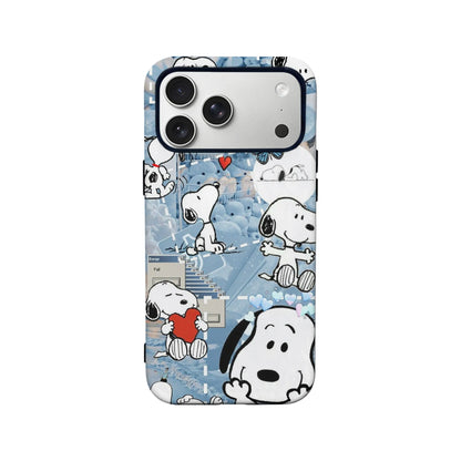 Cute Snoopy phone case blue aesthetic iPhone cover with cartoon Snoopy and hearts