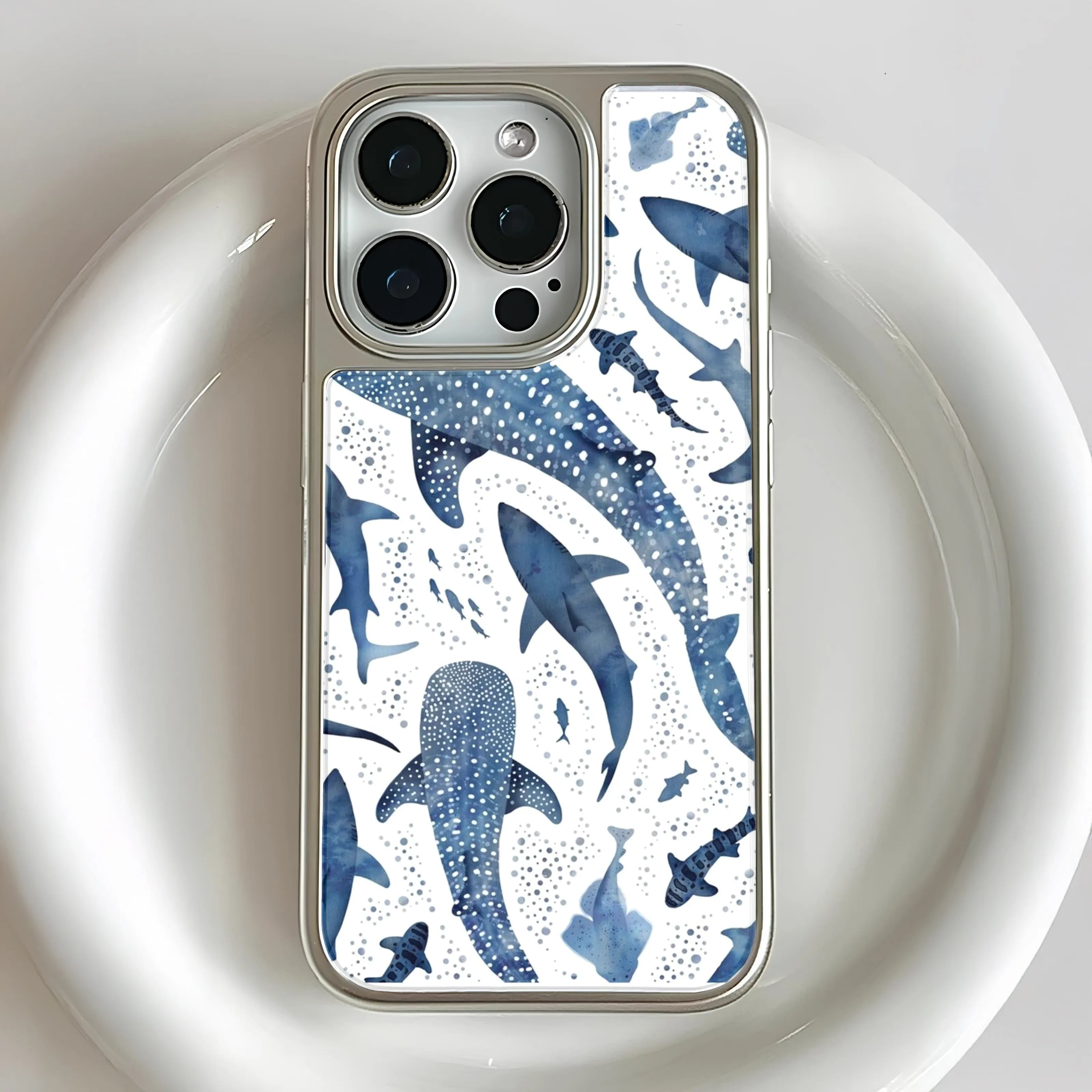 Holographic Chrome Shark Phone Case - Ocean Blue Design