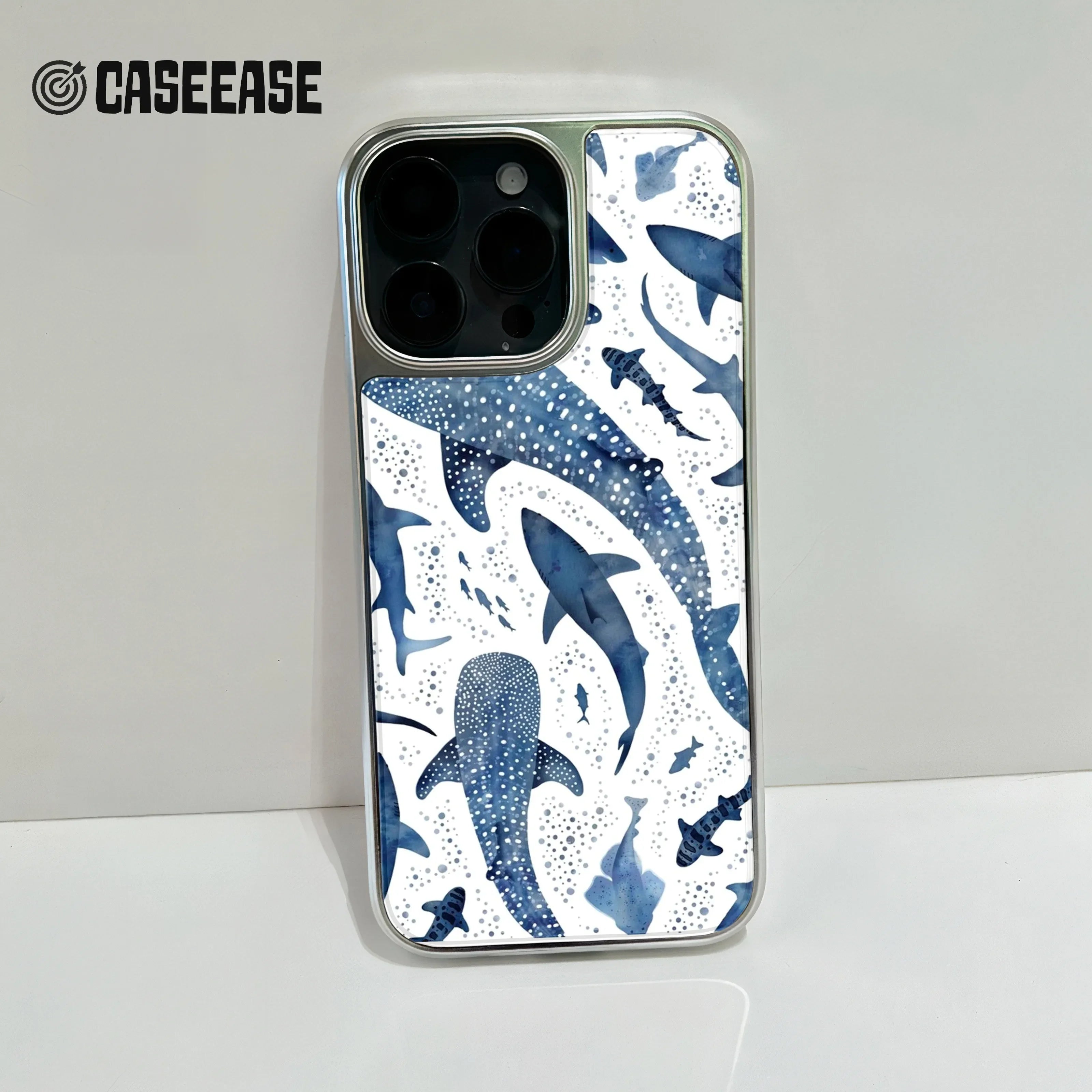 Holographic Chrome Shark Phone Case - Ocean Blue Design