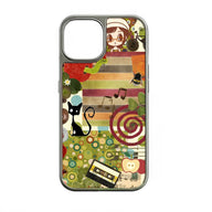 Funda para teléfono con collage vintage cromado holográfico: diseño colorido con elementos retro