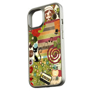 Funda para teléfono con collage vintage cromado holográfico: diseño colorido con elementos retro