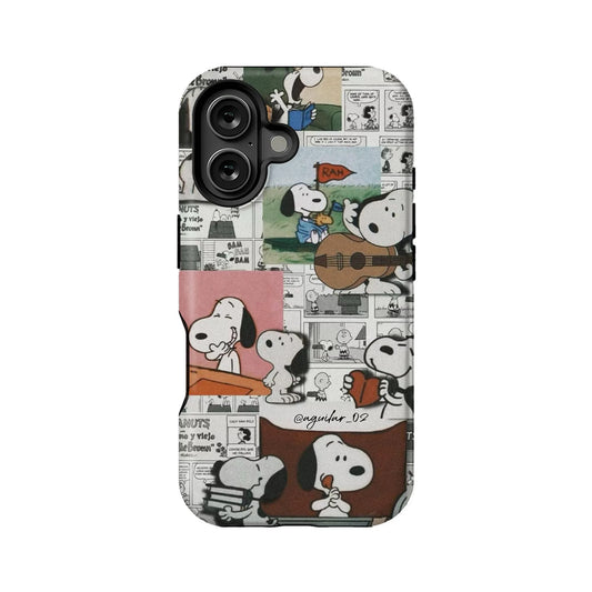 Vintage Snoopy comic strip iPhone case with retro cartoon collage design.
