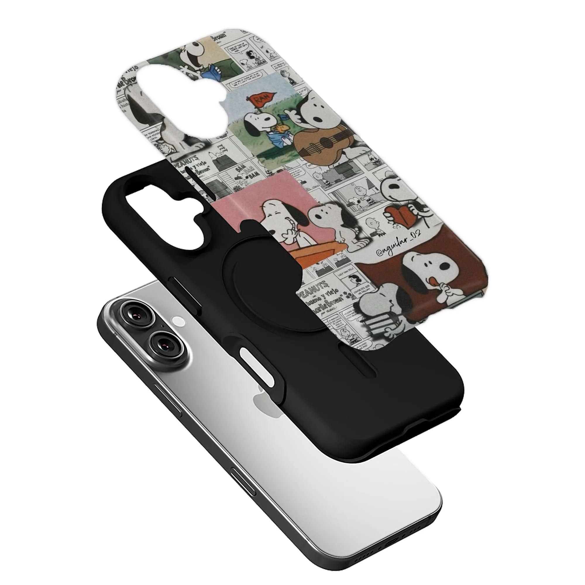 Vintage Snoopy comic strip iPhone case with retro cartoon collage design.