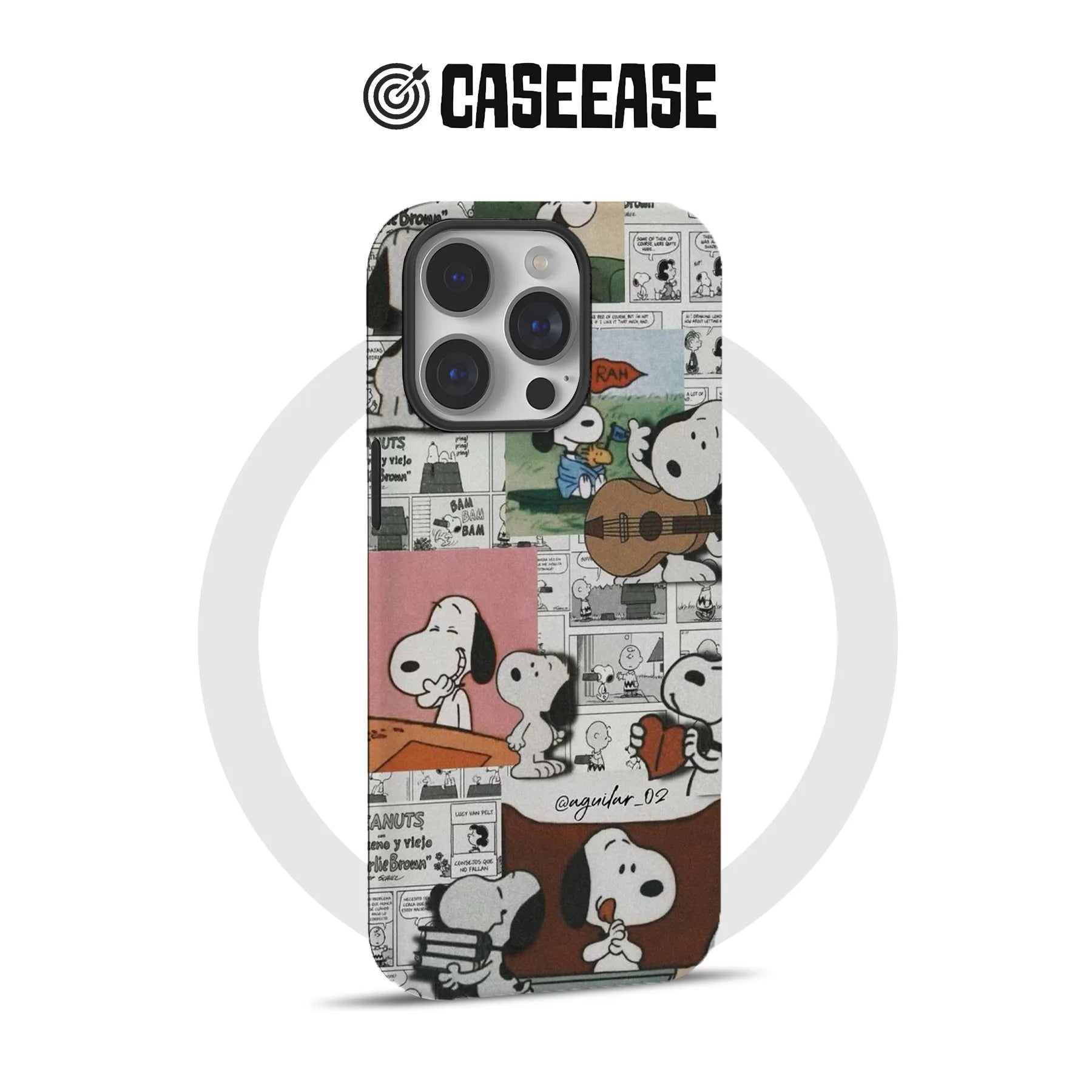 Vintage Snoopy comic strip iPhone case with retro cartoon collage design.