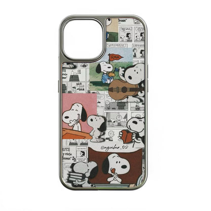 Holographic Chrome Snoopy Phone Case - Cartoon Collage Design
