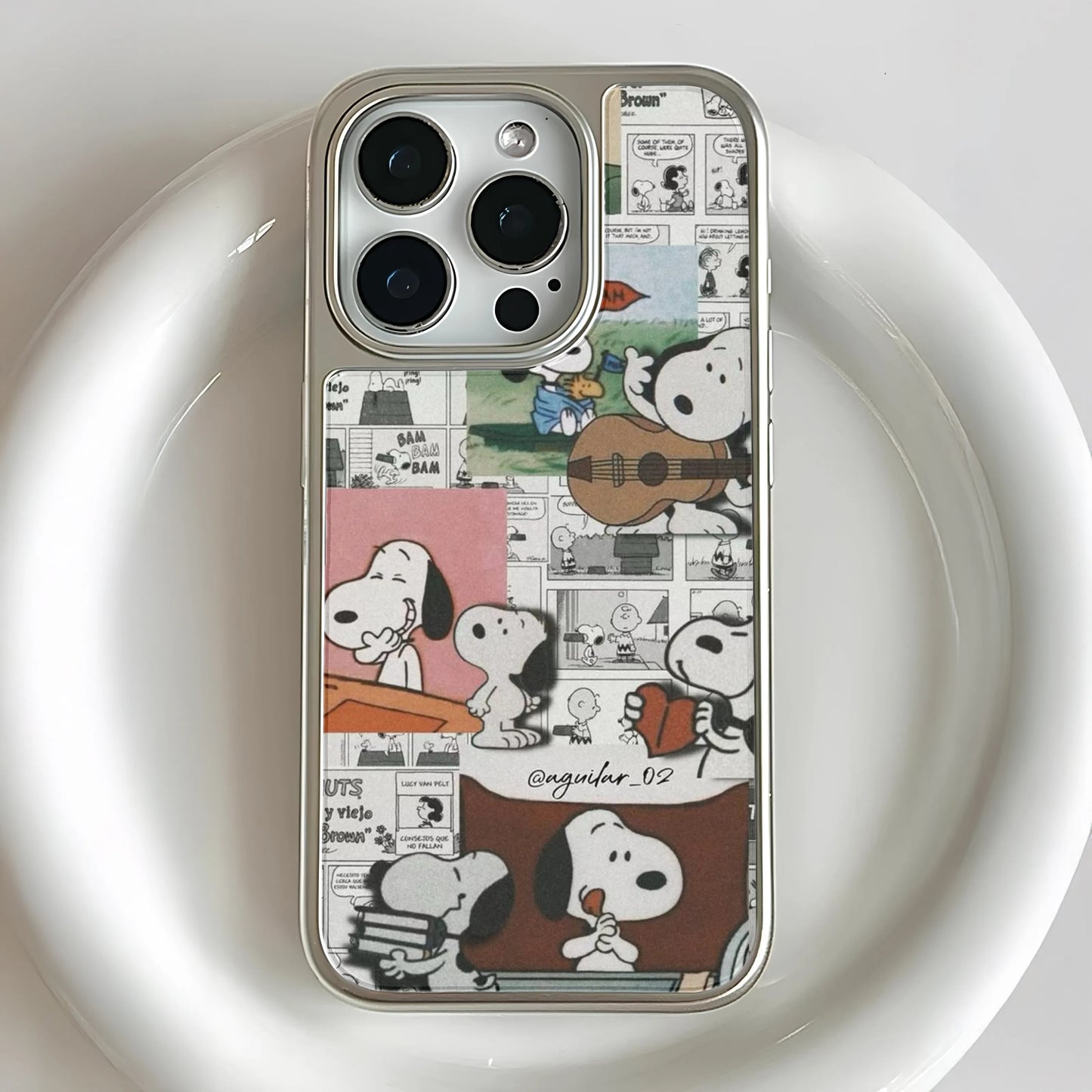 Holographic Chrome Snoopy Phone Case - Cartoon Collage Design