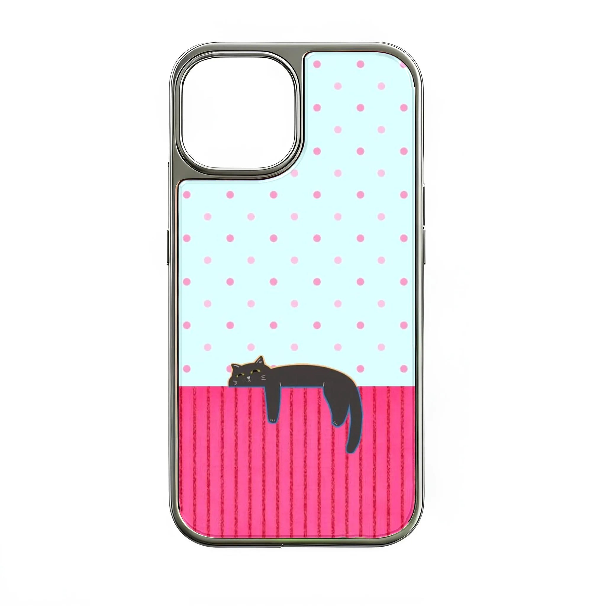 Hanging Cat Design Phone Case - Fun Cartoon Cat & Polka Dots