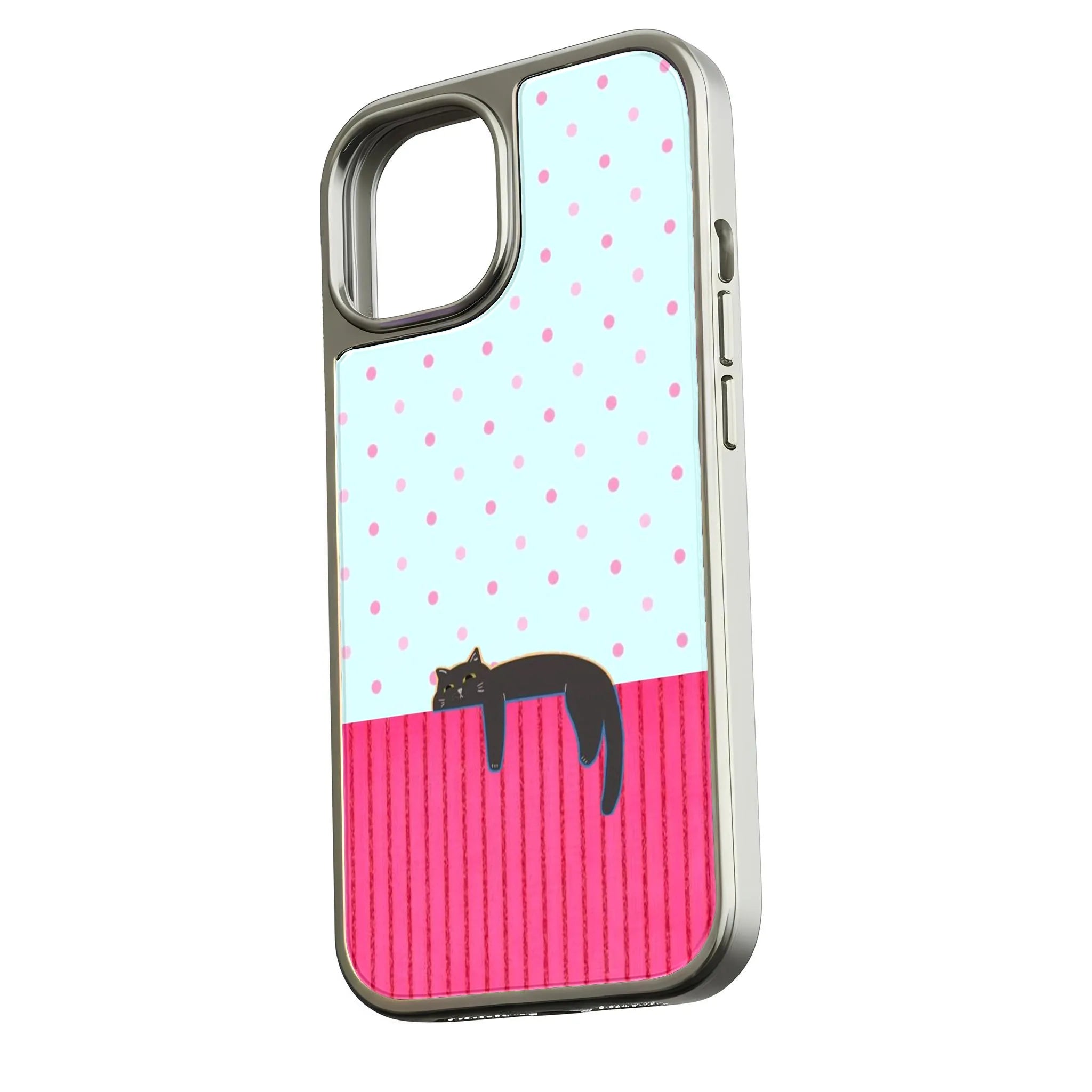 Hanging Cat Design Phone Case - Fun Cartoon Cat & Polka Dots
