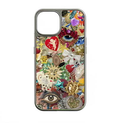 Holographic Chrome Phone Case - Vibrant Charm Collage Design