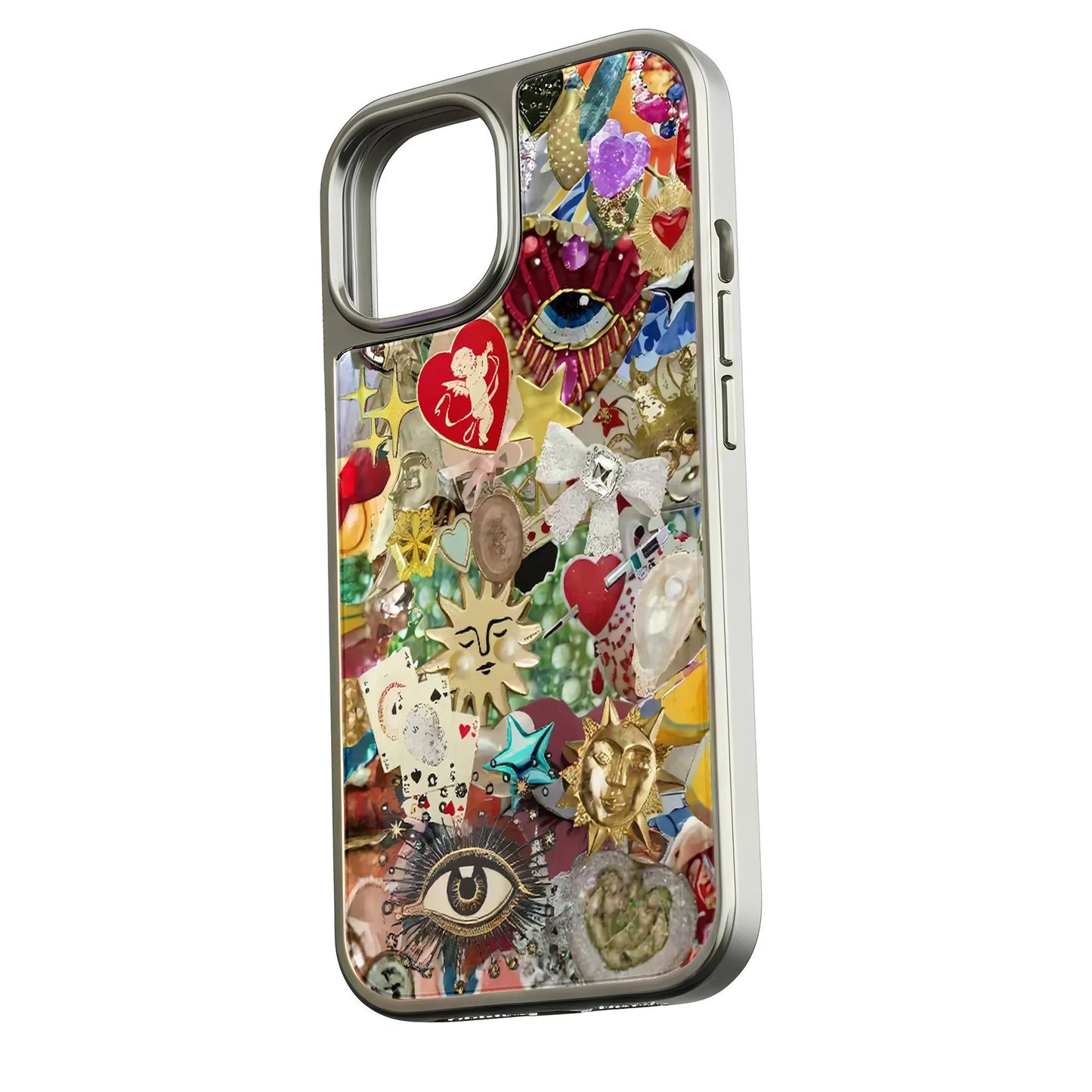 Holographic Chrome Phone Case - Vibrant Charm Collage Design