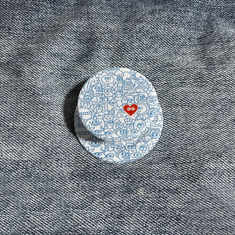 Soporte para teléfono con adorables personajes de doodle y corazón rojo - Soporte estilo PopSocket 