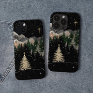 Funda para teléfono con diseño de noche de Navidad dorada 