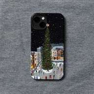 Funda para teléfono con diseño de árbol de Navidad y plaza del pueblo 