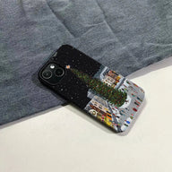 Funda para teléfono con diseño de árbol de Navidad y plaza del pueblo 