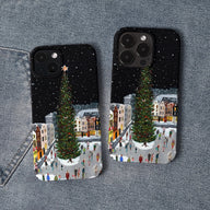 Funda para teléfono con diseño de árbol de Navidad y plaza del pueblo 