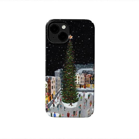 Christmas Market Tree Phone Case – Festive Town Square Design