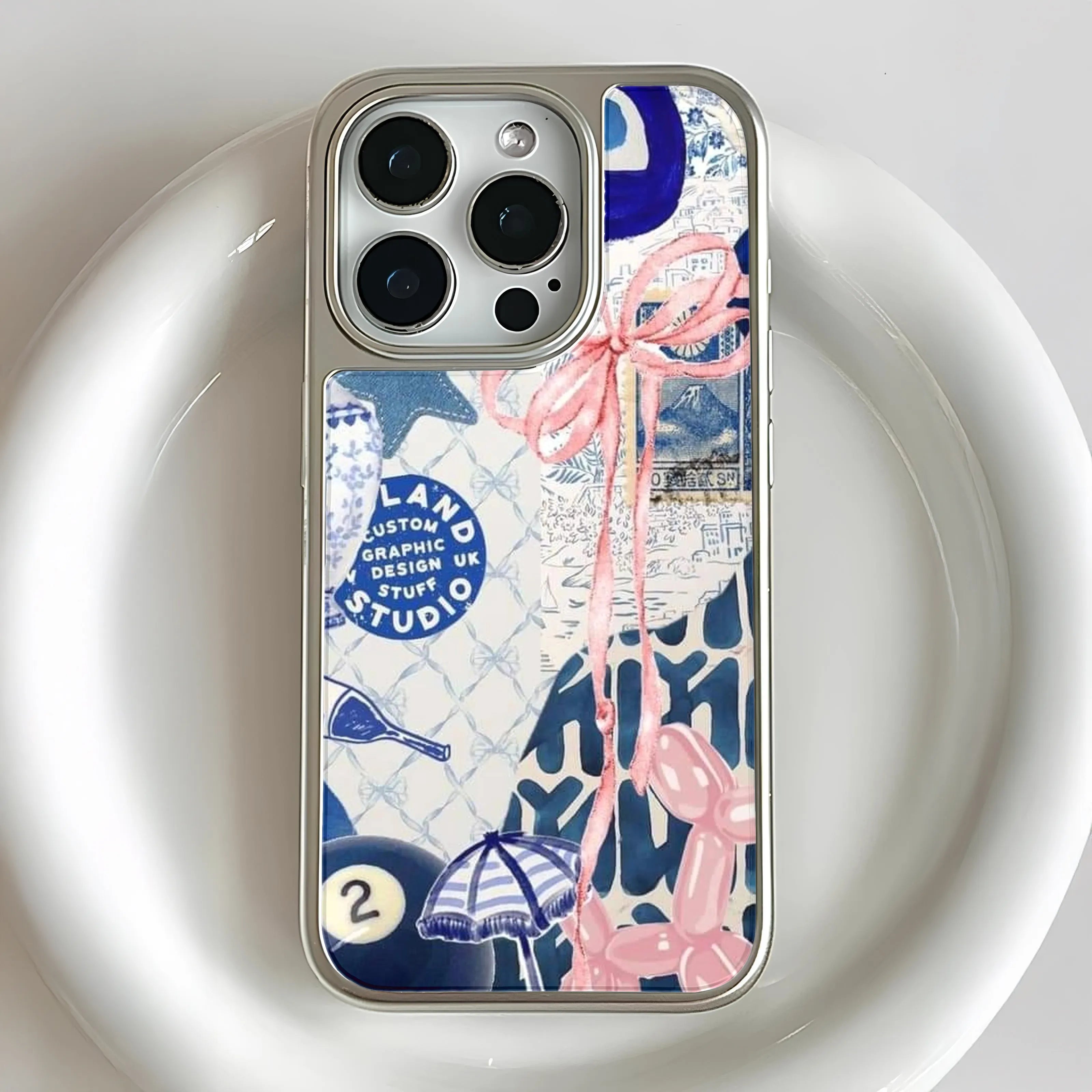 Holographic Chrome Phone Case - Vintage Collage Design
