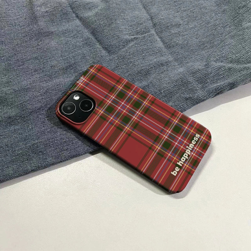 Christmas Tartan "Be Happiness" Phone Case