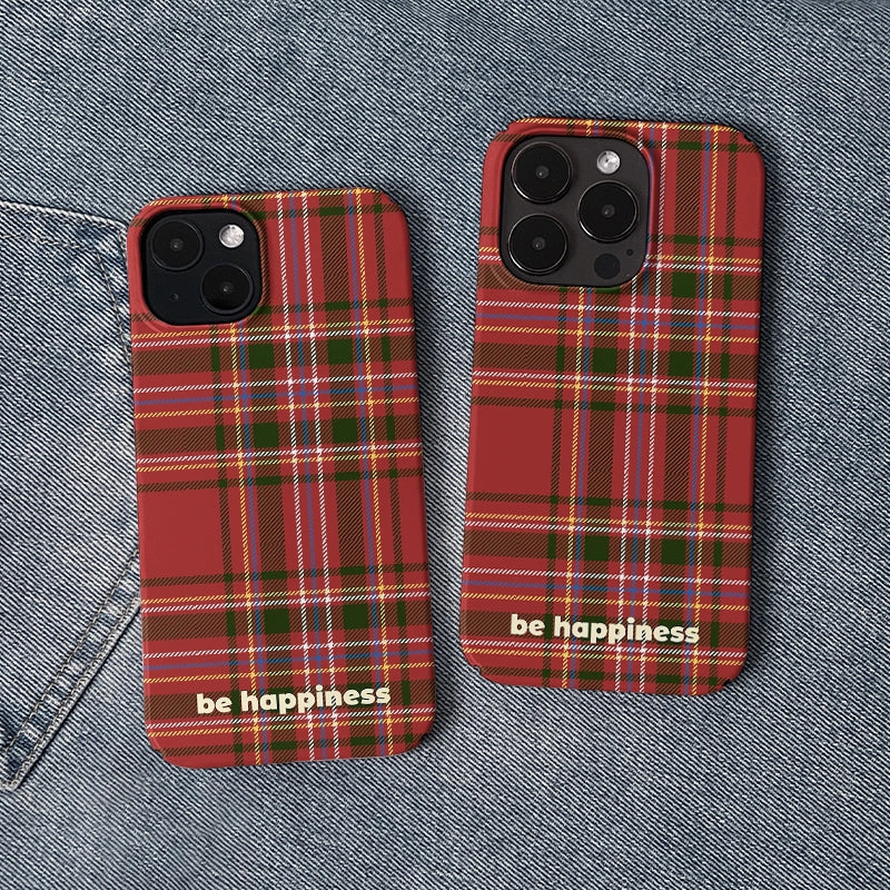 Christmas Tartan "Be Happiness" Phone Case