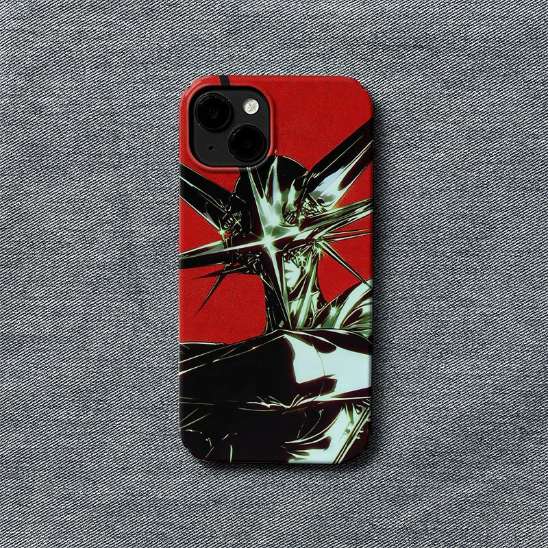 Metallic Sci-Fi Phone Case 2025 – Bold Red and Chrome Design