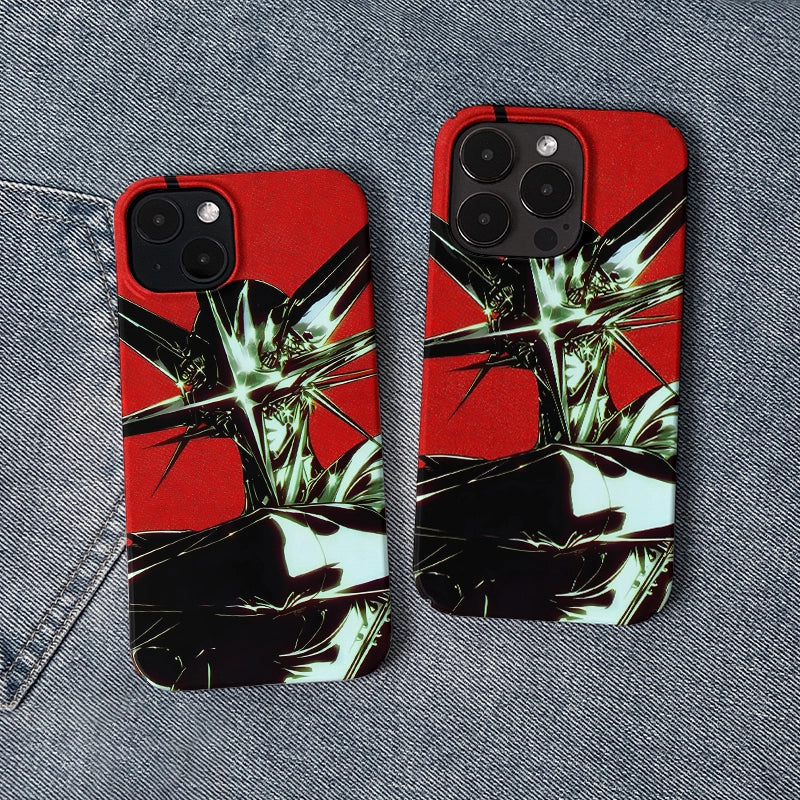 Metallic Sci-Fi Phone Case 2025 – Bold Red and Chrome Design