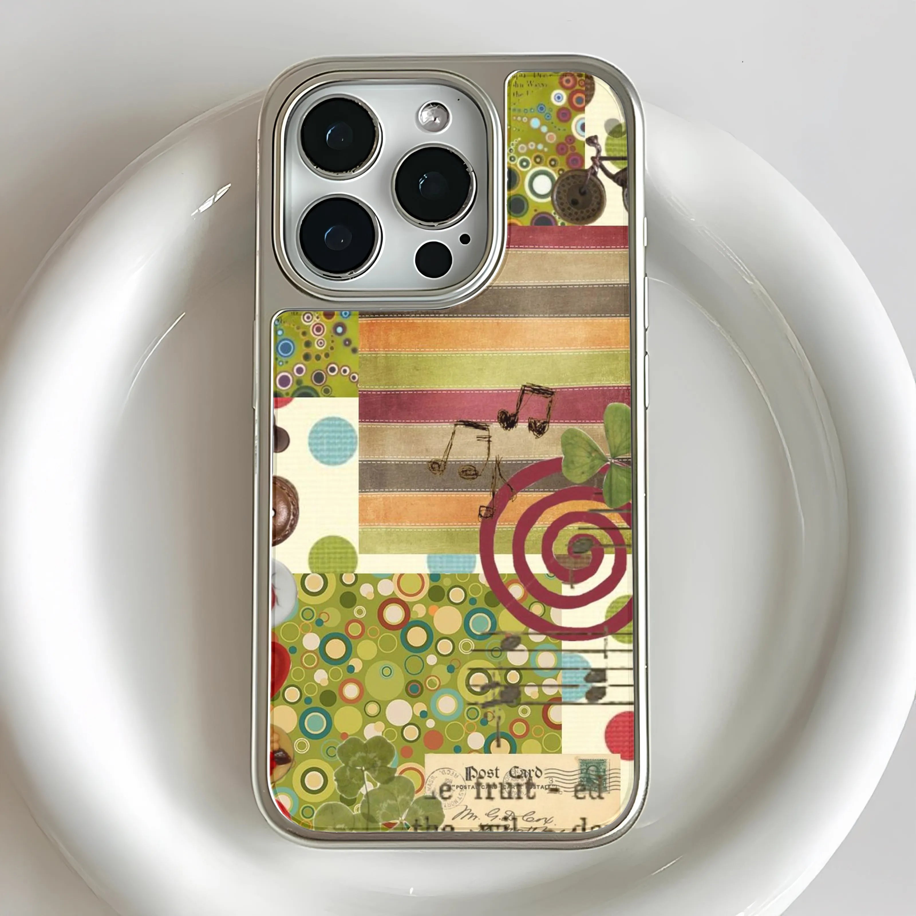 Holographic Chrome Artistic Phone Case - Colorful Collage Design