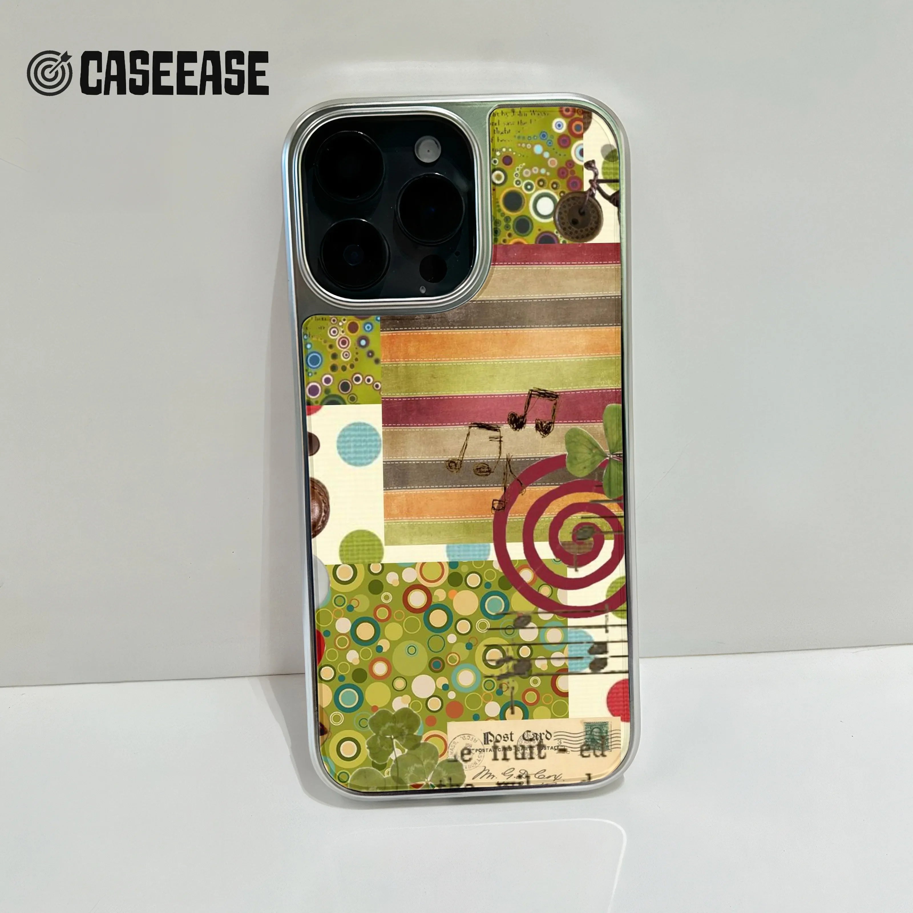 Holographic Chrome Artistic Phone Case - Colorful Collage Design
