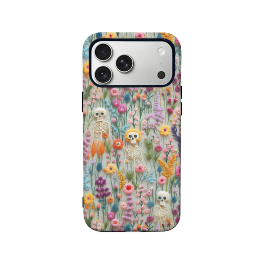 Funda para teléfono con estampado floral de esqueleto