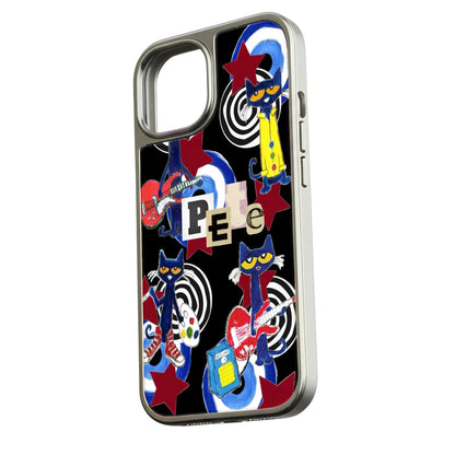 Holographic Chrome Pete the Cat Phone Case - Colorful Cartoon Design