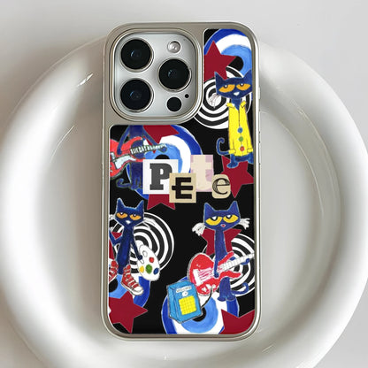 Holographic Chrome Pete the Cat Phone Case - Colorful Cartoon Design