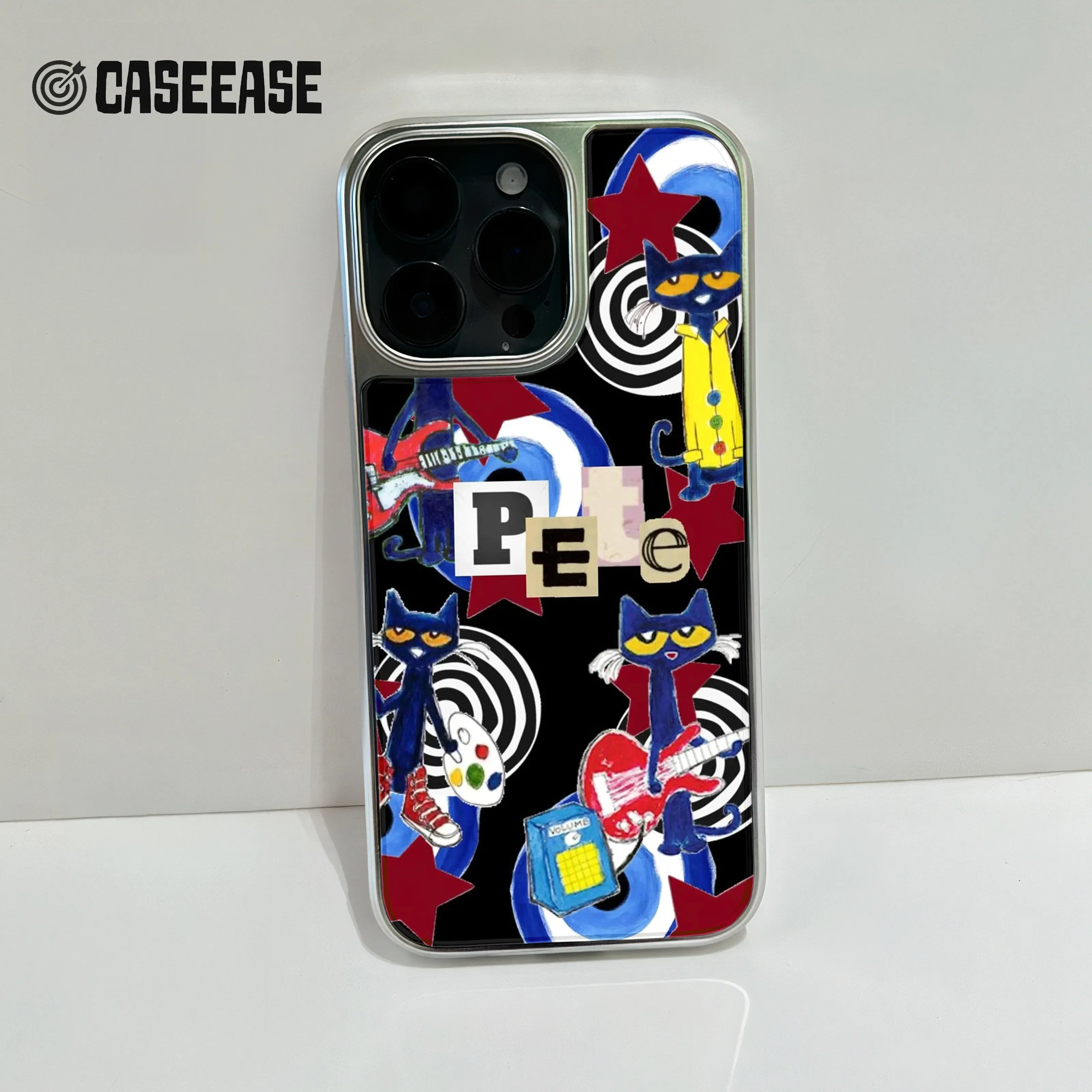 Holographic Chrome Pete the Cat Phone Case - Colorful Cartoon Design
