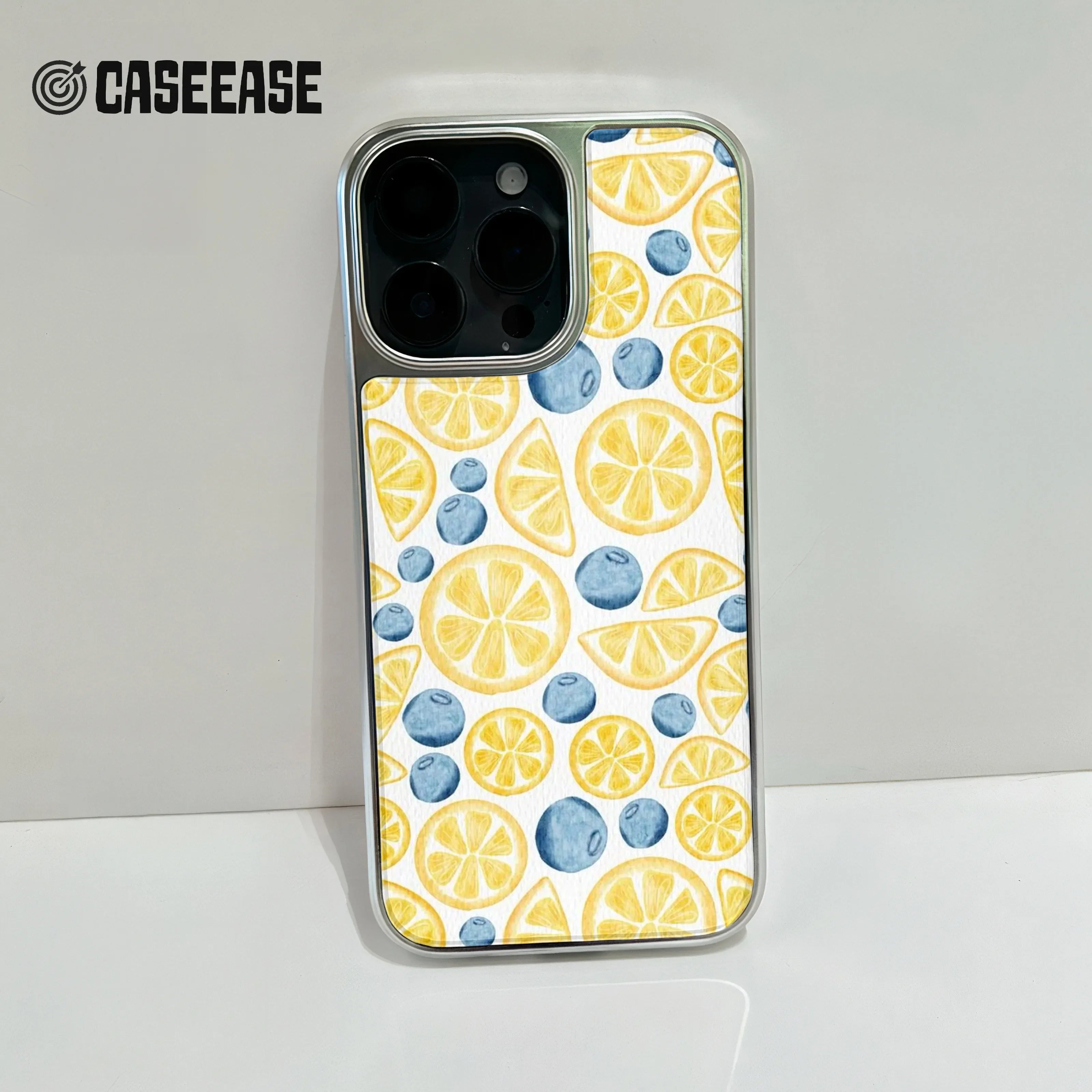 Holographic Chrome Lemon & Blueberry Phone Case - Colorful Fruit Design