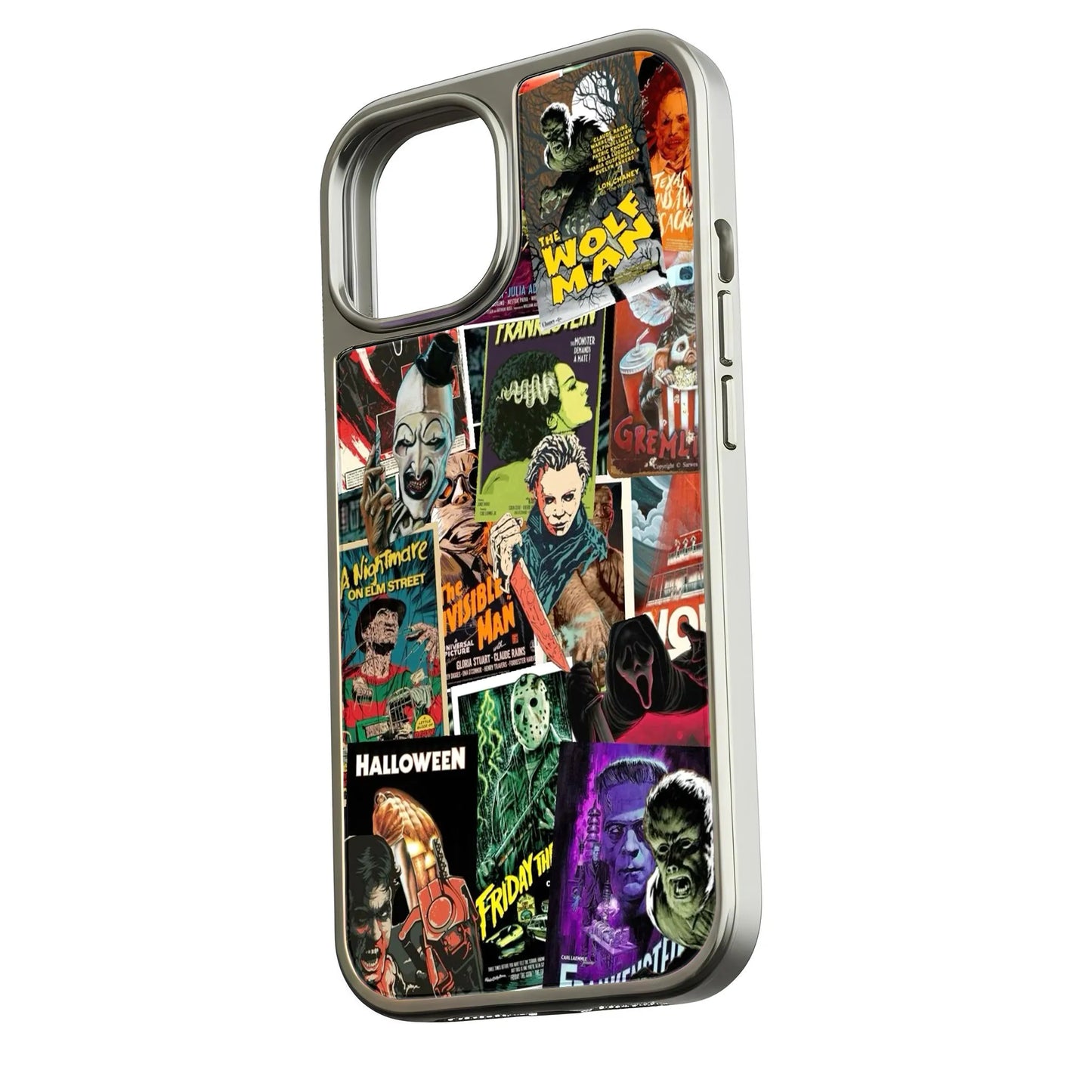 Holographic Chrome Phone Case - Vintage Horror Movie Collage