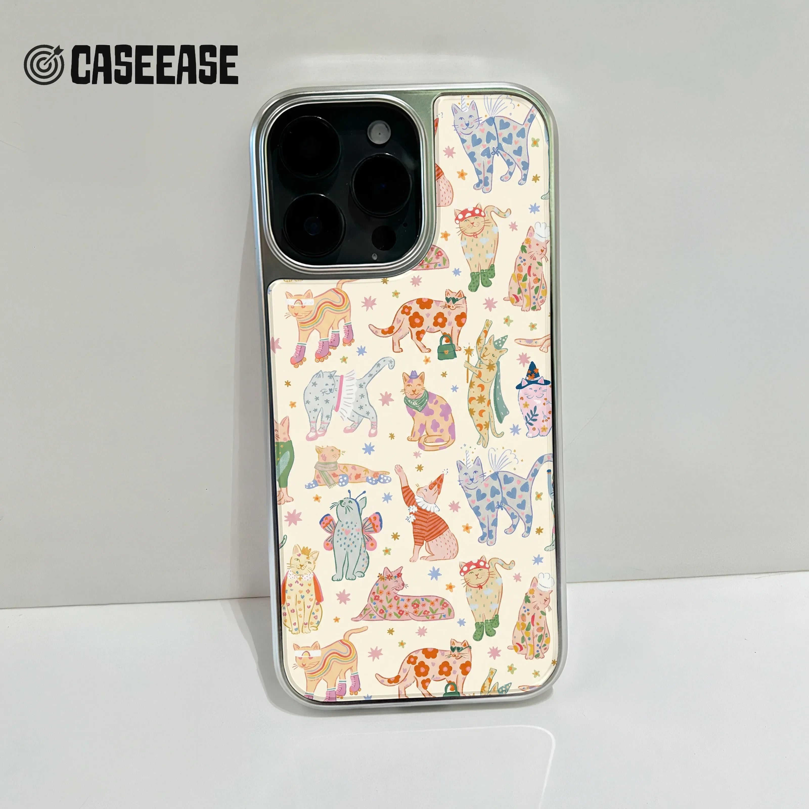 Holographic Chrome Cat Phone Case - Playful Feline Design