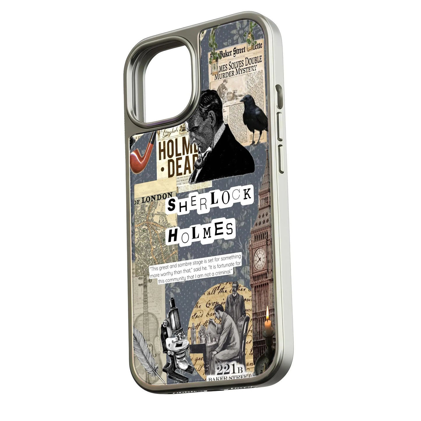 Holographic Chrome Sherlock Holmes Phone Case - Vintage Aesthetic
