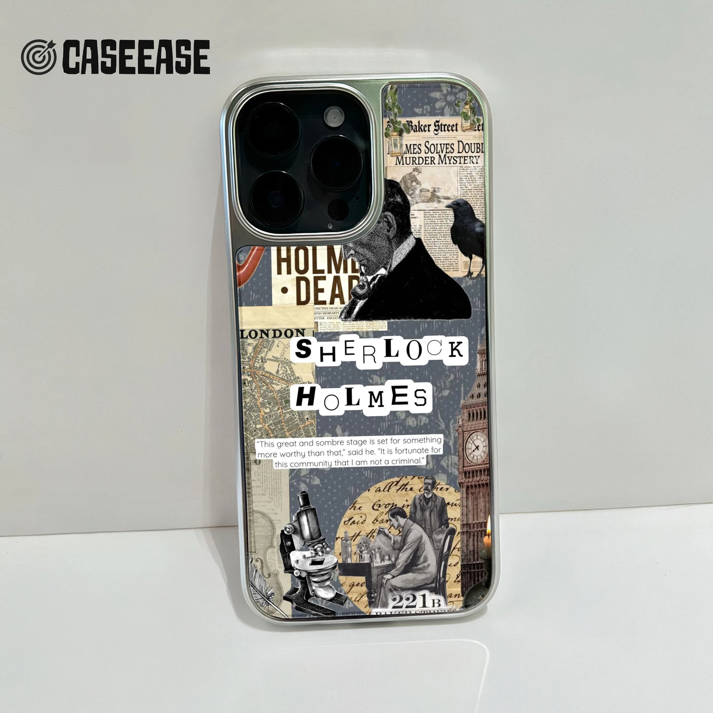 Holographic Chrome Sherlock Holmes Phone Case - Vintage Aesthetic