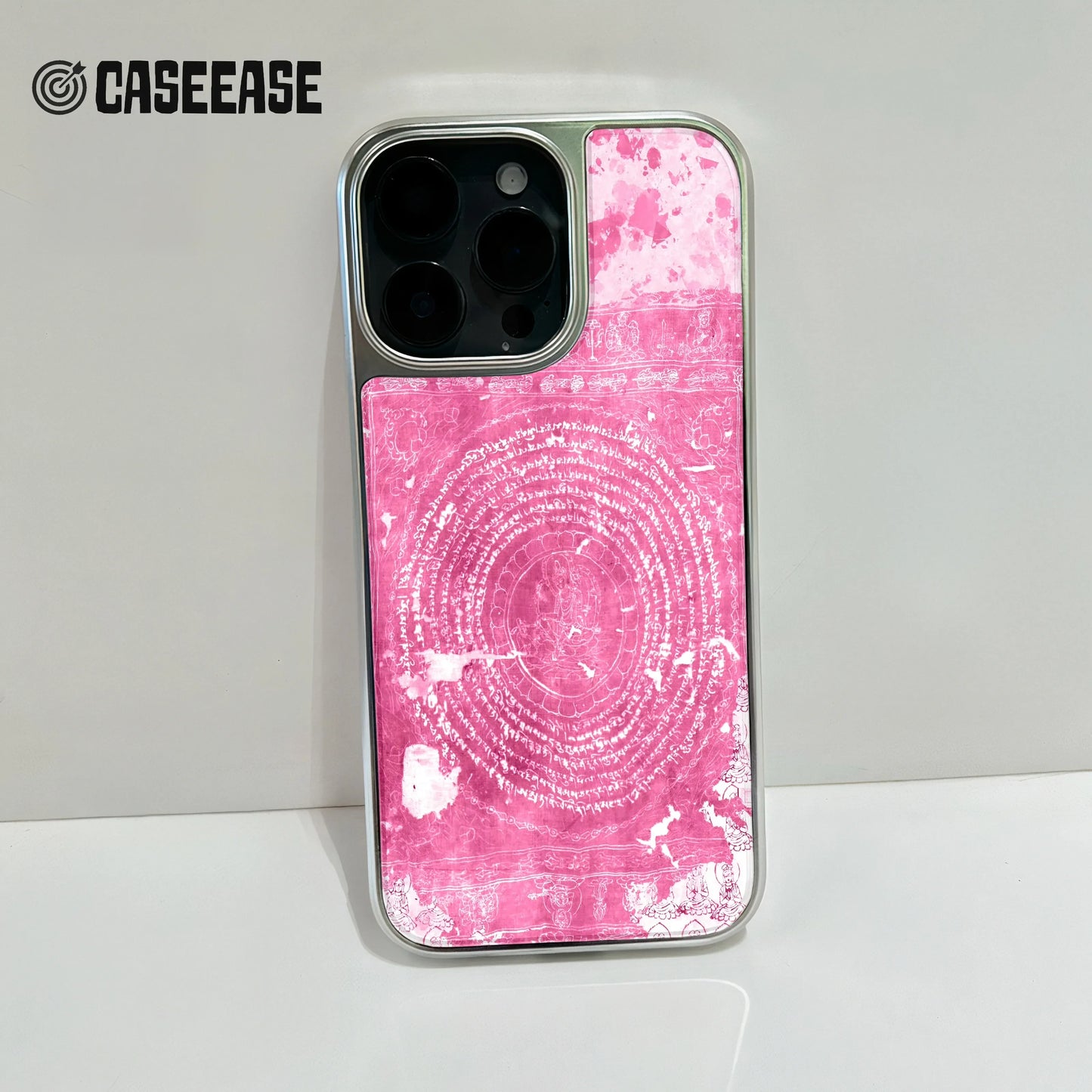 Holographic Chrome Phone Case for iPhone 15 - Pink Marble Finish & Metallic