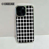 Holographic Chrome Phone Case for iPhone 14 Pro - Black and White Polka Dot Design