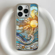 Holographic Chrome Sun & Waves Phone Case - Artistic Design