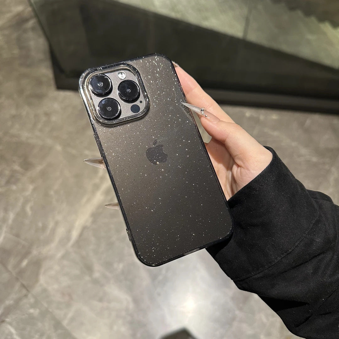 Funda de lujo con purpurina para iPhone | Protectora transparente con diamantes brillantes y protección completa para la lente de la cámara