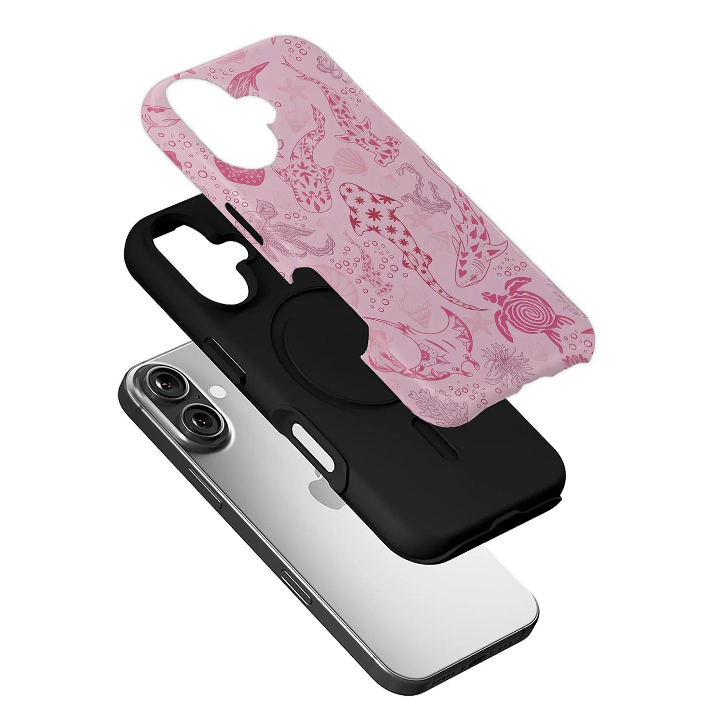 Pink Ocean Life TPU+PC IPhone 16 phone case