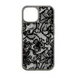 Funda para teléfono con encaje cromado holográfico - Elegante diseño floral negro