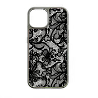 Funda para teléfono con encaje cromado holográfico - Elegante diseño floral negro