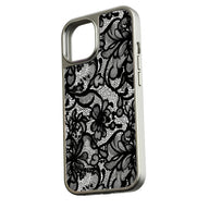 Funda para teléfono con encaje cromado holográfico - Elegante diseño floral negro