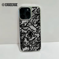 Funda para teléfono con encaje cromado holográfico - Elegante diseño floral negro