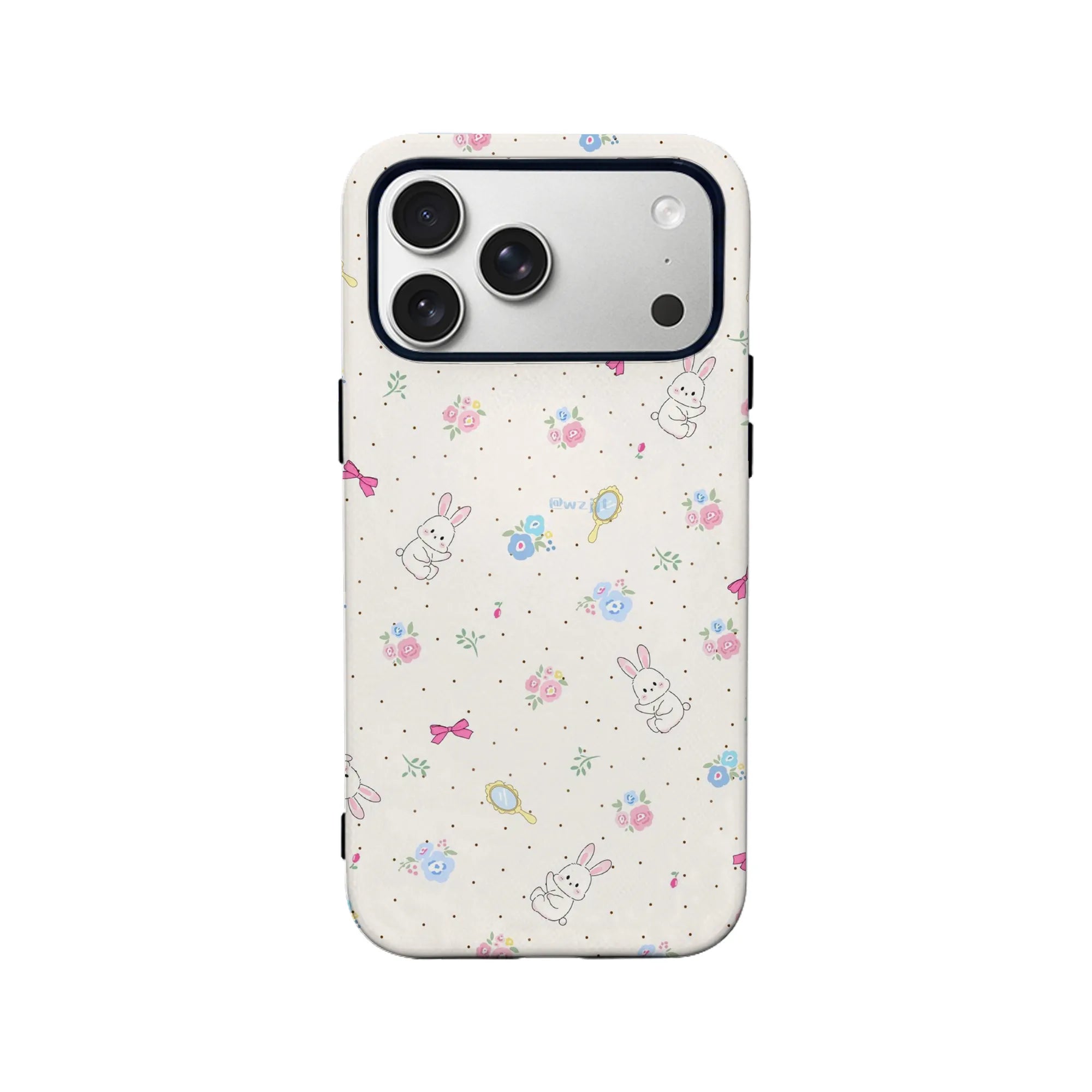 Cartoon Bunny and Floral Phone Case – Fresh Hand-Drawn Design