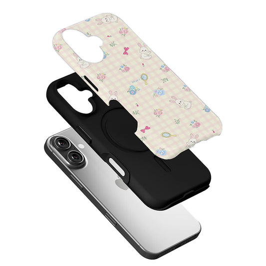 Pink Gingham Bunny Phone Case – Adorable Hand-Drawn Design