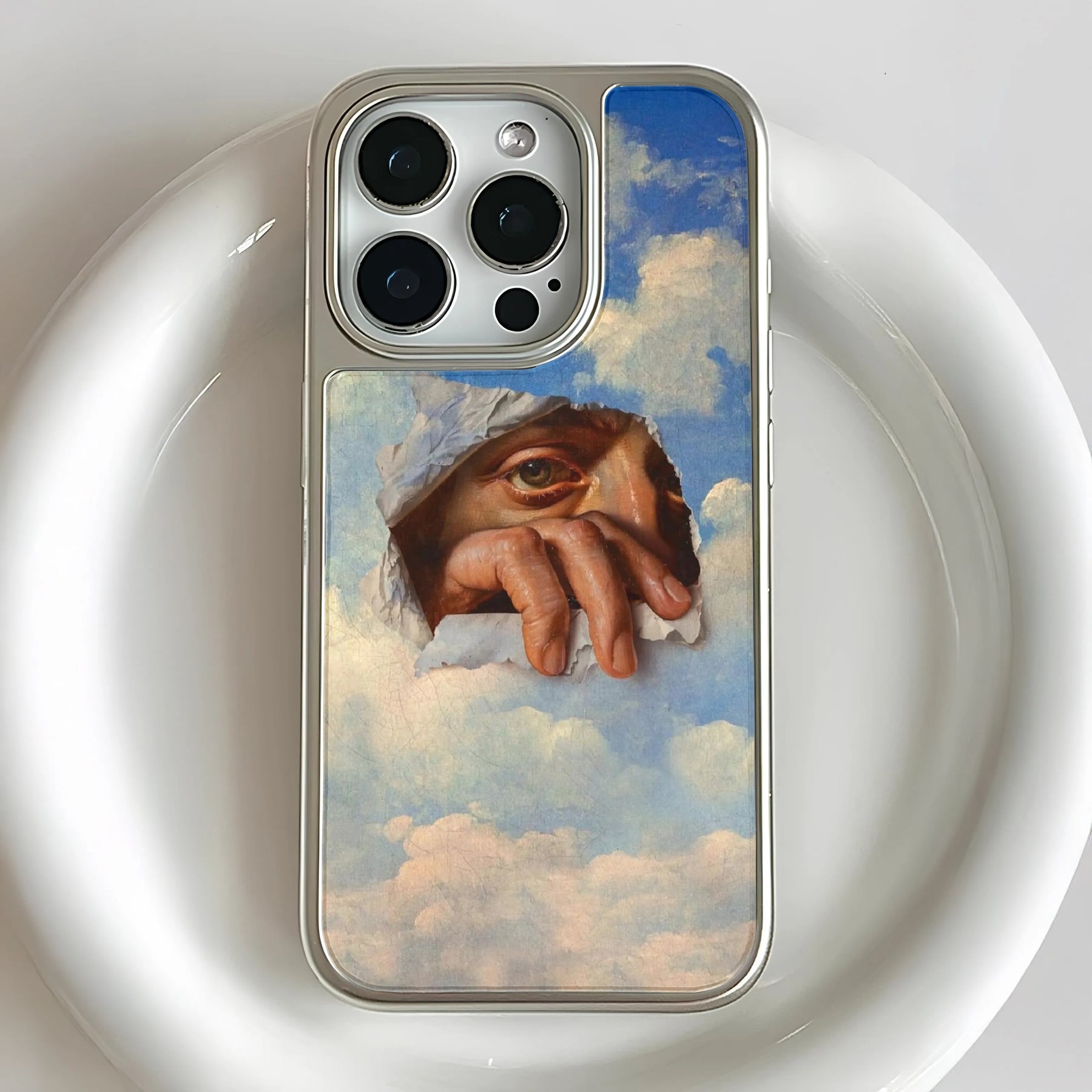 iPhone 14용 홀로그램 크롬 폰 케이스 - Cloudy Sky Aesthetic