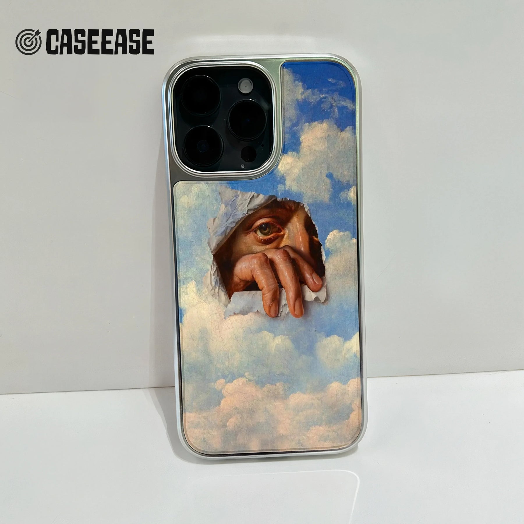 iPhone 14용 홀로그램 크롬 폰 케이스 - Cloudy Sky Aesthetic