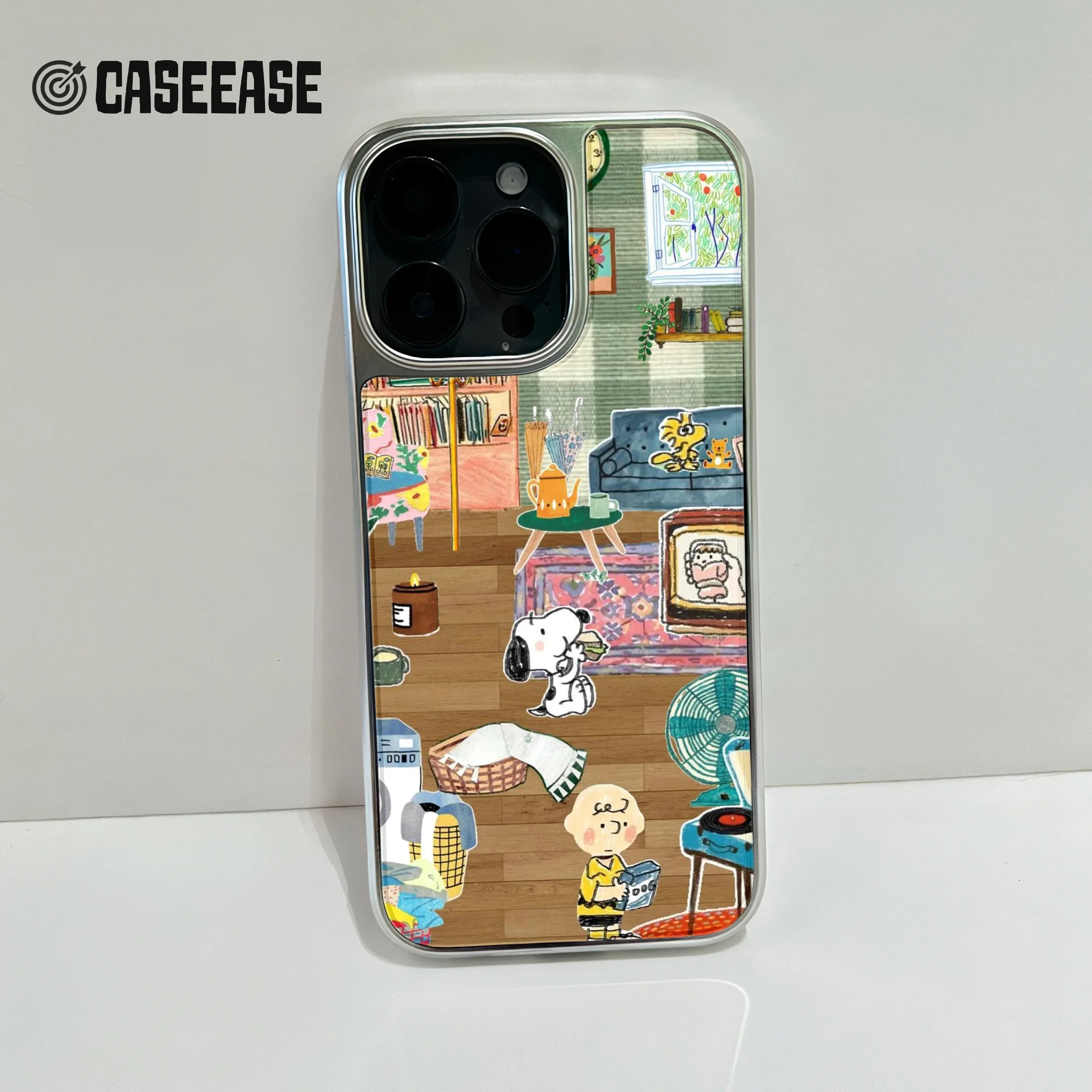 Holographic Chrome Snoopy Home Phone Case - Cartoon Design & Fun Aesthetic